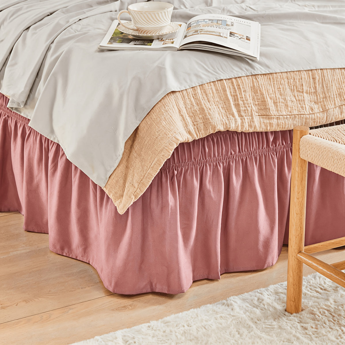 Bed Skirt Wrap Around Elastic – 15 Inch Drop Microfiber Dust Ruffle No Lift Needed Adjustable Hotel Quality Fade Resistant Machine Washable Twin Full Queen King 30 Colors