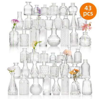 Mini Clear Bud Vases Set - Bulk Small Glass Flower Vases for Wedding Centerpieces, Party Table Decorations, Birthday Anniversary Home Decor, 12 30 43 52 Pcs Available