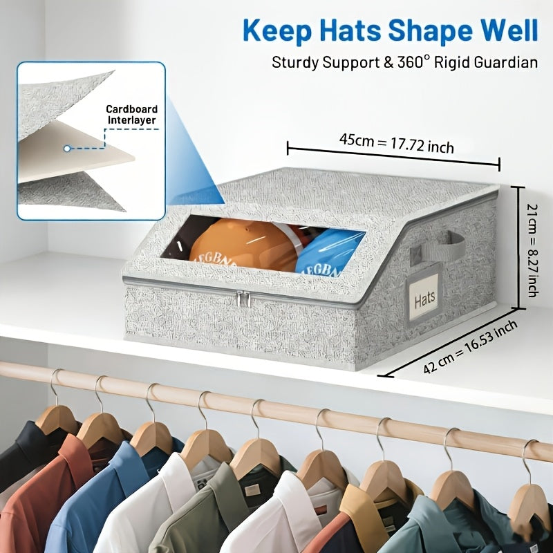 Stackable Baseball Cap Storage Box Organizer, Holds 24 Caps Per Box, Dustproof Cardboard Hat Box with Lid, Space-Saving Hat Organizer for Closet, Stores Hats, Socks, Underwear & Toys, Men & Women, Gray