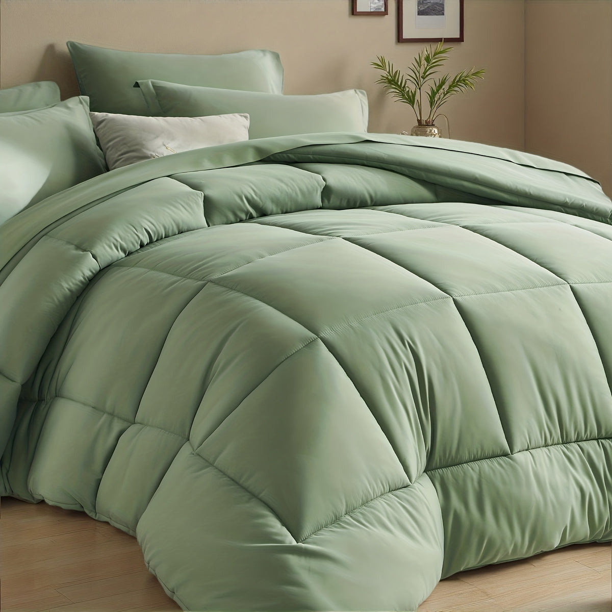 Comforter Set 5/7 Piece Checkered Pattern Bed in a Bag – Ultra Soft Breathable Fluffy Fiber Fill All Season Bedding Set with Comforter Flat Sheet Fitted Sheet Pillowcases, Twin Full Queen King 17 Colors