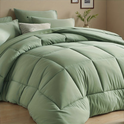 Comforter Set 5/7 Piece Checkered Pattern Bed in a Bag – Ultra Soft Breathable Fluffy Fiber Fill All Season Bedding Set with Comforter Flat Sheet Fitted Sheet Pillowcases, Twin Full Queen King 17 Colors