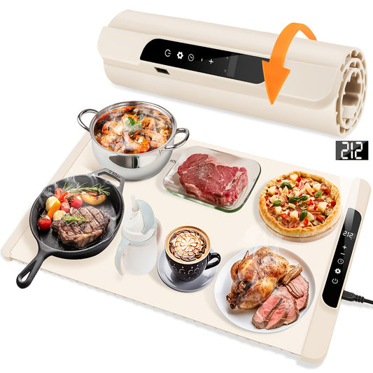 Electric Food Warming Pad Silicone 3-Temperature Settings 6-Hour Timer – Foldable Food Warming Tray with Full Surface Rapid Heating for Buffet Party Kitchen Countertop, Keep Food Warm Mat