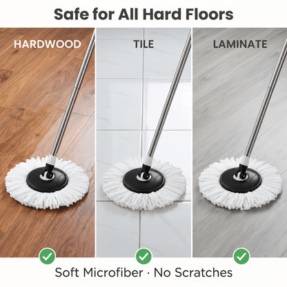 Spin Mop and Bucket Set with Wringer, 4 Microfiber Replacement Heads 42" Adjustable Handle, 360 Degree Spinning Mop Bucket System for Hardwood Tile Laminate Floor Cleaning, Standard Compact Upgrade with Soap Dispenser