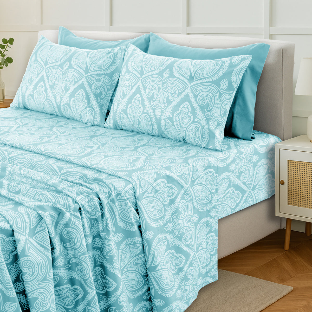 Deep Pocket Fitted Sheet Set 4-Piece Microfiber Soft Brushed Polyester Wrinkle Free Bed Sheets 10 Colors Twin Full Queen King California King