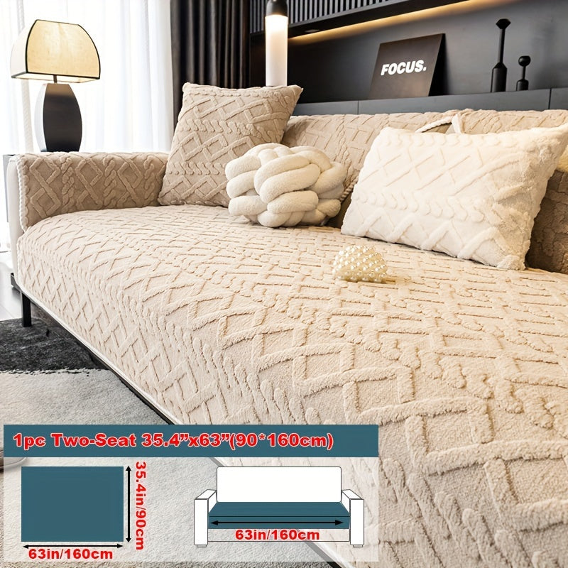 Sofa Cover Plush Couch Protector | Shu Velveteen Jacquard Knit Fabric Slipcover, Machine Washable Anti-Slip, Separate Seating for Living Room Bedroom Office, Modern Style Home Decor