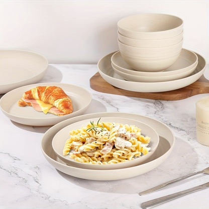 Wheat Straw Dinnerware Set Plates and Bowls 16 or 32 Piece – Microwave & Dishwasher Safe Unbreakable Dish Set for 4 or 8, Lightweight Party Tableware, 7 Colors