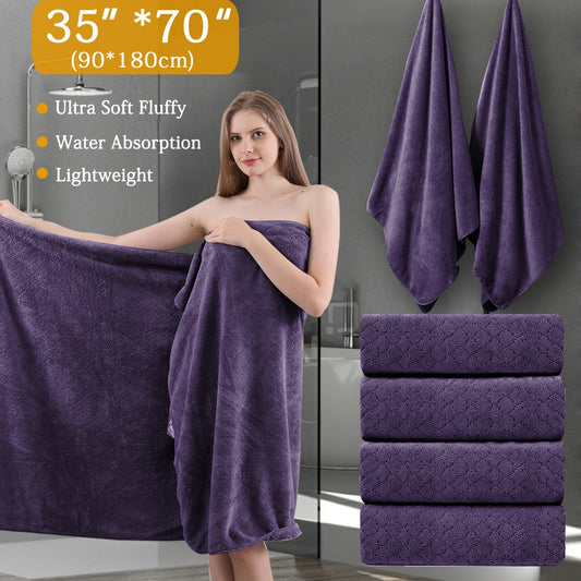 Diamond Weave Bath Towel Set 4 Piece Oversized Ultra Soft Quick-Dry Microfiber Towels Highly Absorbent Hotel Quality Bathroom Towels 10 Colors for Home Gym Spa – Luxury Bath Towel Set