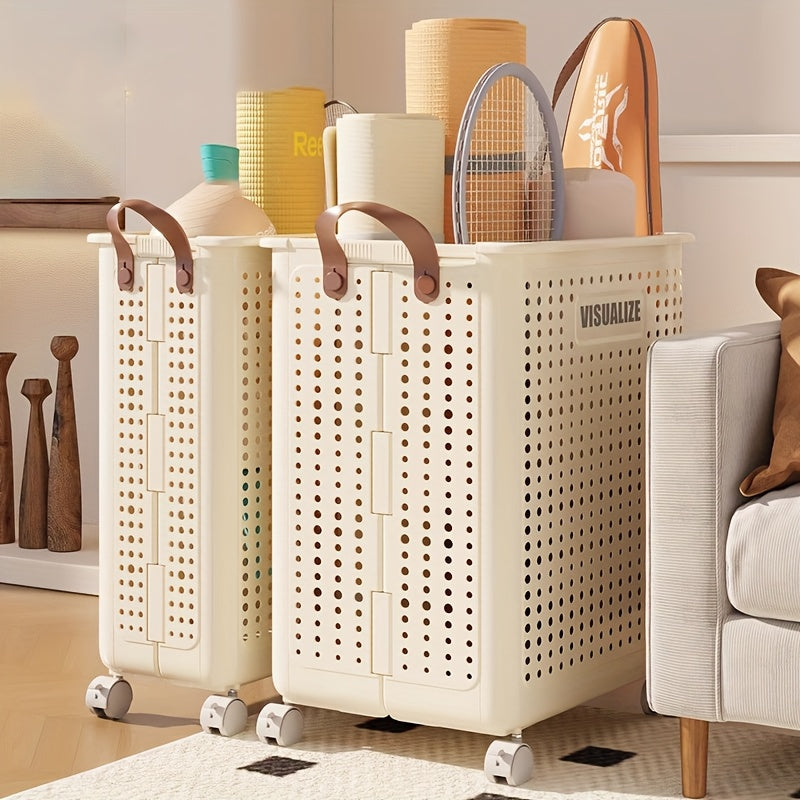 Foldable Laundry Hamper with Wheels – Large Dirty Clothes Basket with Lid for Bedroom Bathroom Dorm RV Home Storage Organizer