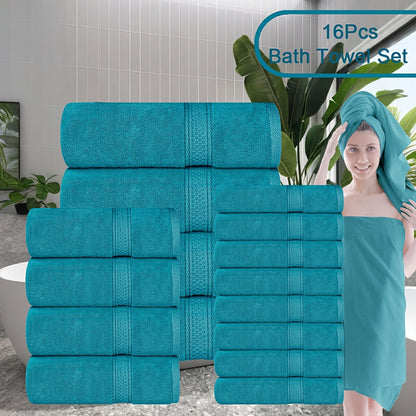 Towel Set 8 Piece & 16 Piece – Soft Absorbent Bath Towels, Hand Towels & Washcloths | Quick Dry Thickened Bathroom Towels for Home Hotel Spa | 12 Colors