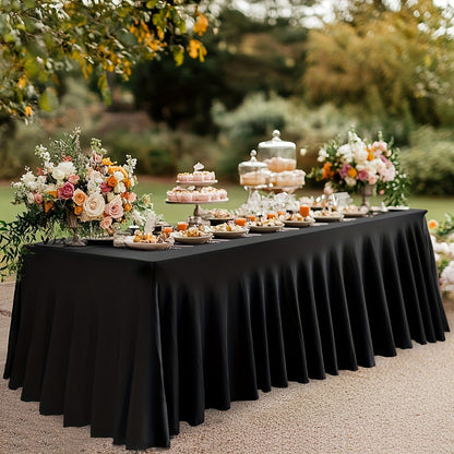 Spandex Table Skirt for 6ft Rectangle Tables 1 or 4 Pack – Black & White Stretch Table Cover Washable Wrinkle Resistant for Wedding Banquet Event Halloween Christmas Patio