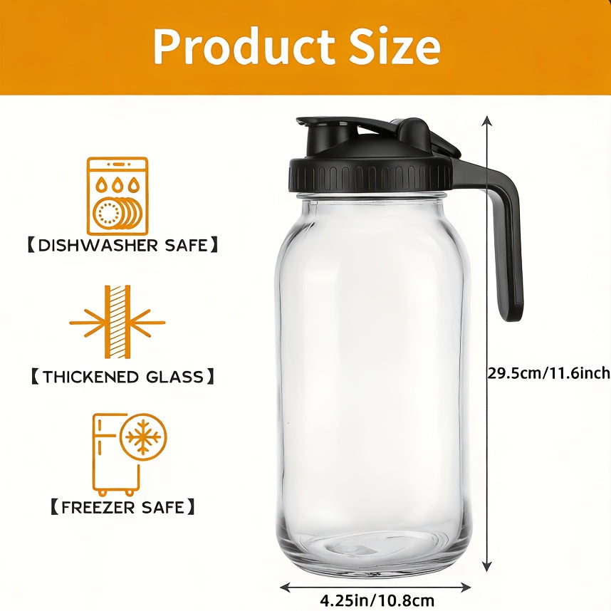 Mason Jar with Handle and Lid 64oz, 2/3 Pack BPA-Free Borosilicate Glass Jar with Lid, Leak-Proof Wide Mouth Beverage Carafe for Water Juice Smoothie, Sports Outdoor Kitchen Gift, Pink Black Blue