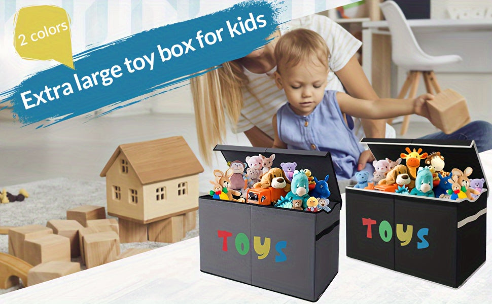 Extra Large Kids Storage Bin with Lid 31.7 Gallon, Collapsible Toy Chest Organizer for Boys & Girls, Toddler Storage Box for Living Room, Bedroom & Nursery Shelf – Black or Gray