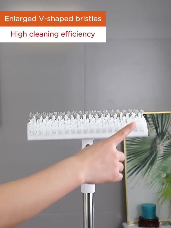Long Handle Floor Scrub Brush 52 Inch V-Shaped Triangle Head Double-Sided Stiff Bristles Deep Clean Tile Grout Bathroom Kitchen Patio Corner Gaps Ergonomic Crevice Cleaning Brush