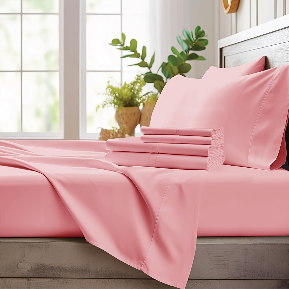 Bamboo Cooling Sheet Set 4-Piece – Cooling Bamboo Fiber Fitted Sheet, Flat Sheet & 2 Pillowcases for Hot Sleepers, Extra Deep Pocket, Twin Full Queen King, 17 Colors