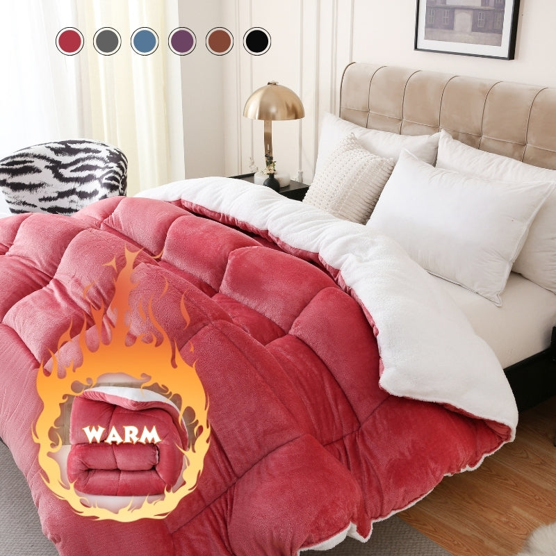 Flannel Sherpa Comforter Thick Soft Plush Double Sided 500g Filling Box Stitch All Season Warm Comforter for Bedroom Twin XL Full Queen King Blue Purple Grey Pink