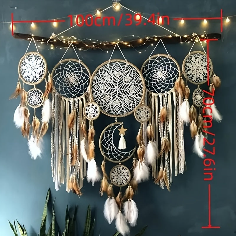 Dream Catcher 5 Pack Large Handmade Boho Wall Decor with Moon & Sun Design – Camel Feather Wall Hanging for Bedroom, Nursery & Living Room – Perfect Christmas & Thanksgiving Gift
