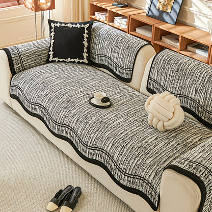 Chenille Sofa Cover Cushion 2 3 4 Seater Non-Slip Anti-Scratch Couch Protector, Premium Minimalist Sofa Slipcover All Season Universal Fit for Living Room Bedroom, Black Grey Beige Coffee