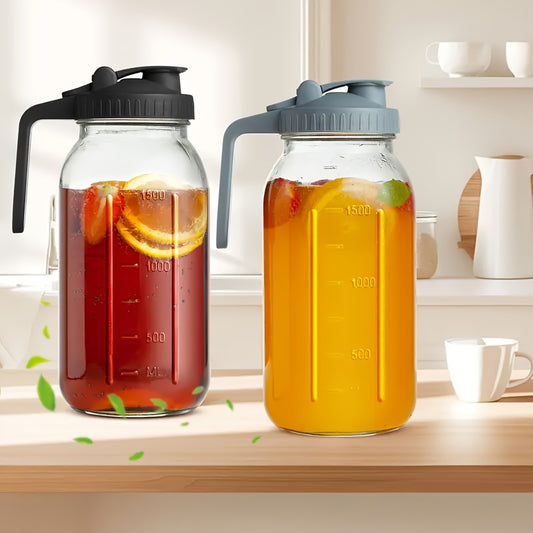 Glass Water Pitcher 64oz with Leak-Proof Lid - Thickened Lead-Free Glass Cold Brew Coffee Bottle, Refrigerator Storage Jug for Water, Juice, Iced Tea & Breast Milk