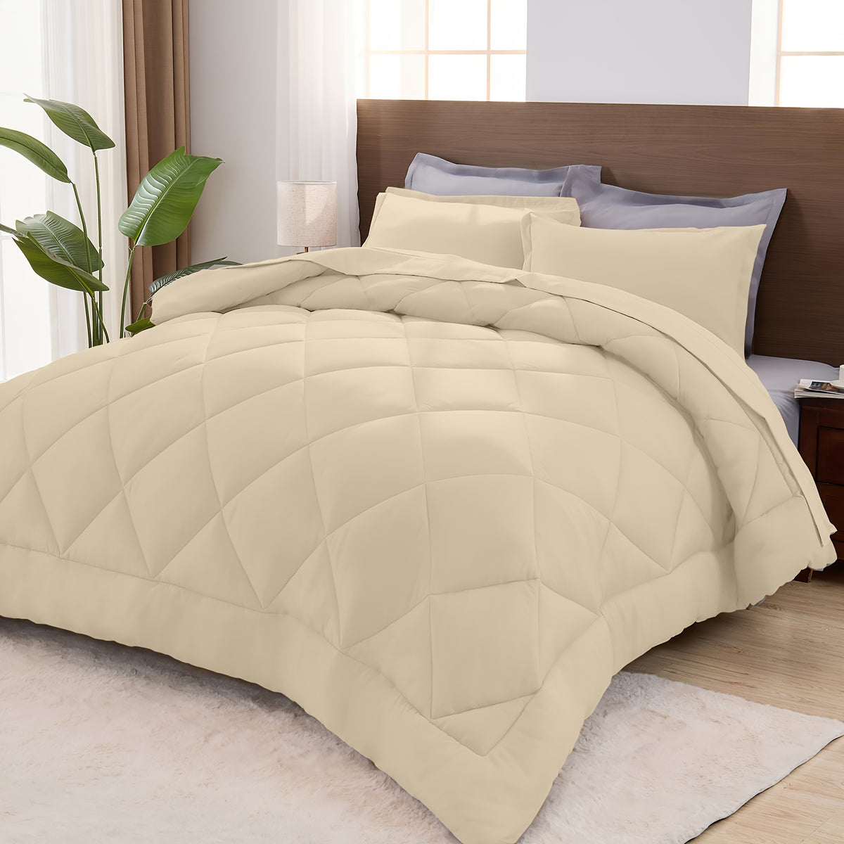 Comforter Set Quilted Bedding All Seasons – Warm Soft Breathable Fluffy Fill Duvet with Pillowcases, Twin XL Full Queen King Cal King, Multiple Colors