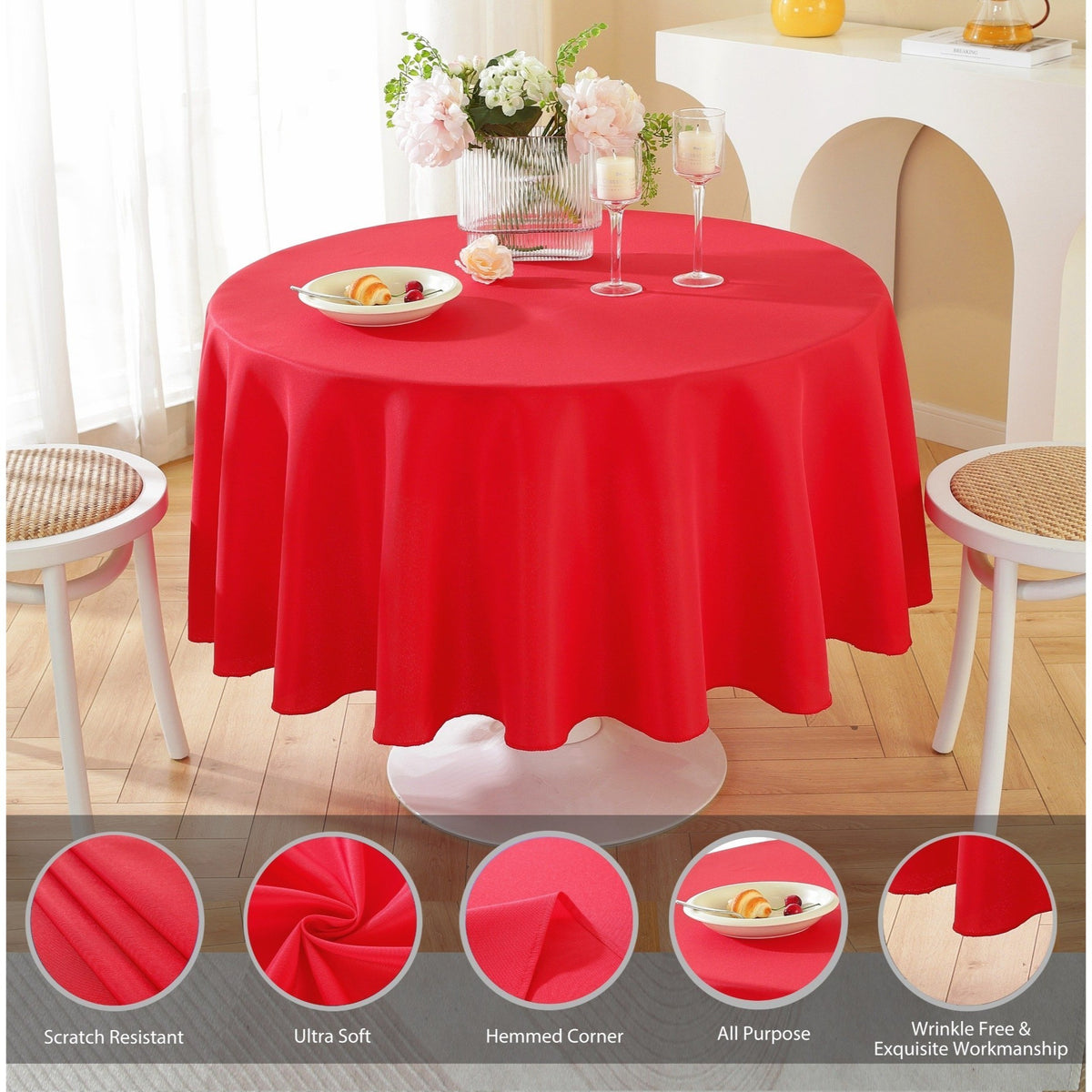 Round Tablecloth 10 Pack Wrinkle-Resistant Polyester Fabric Table Cover for Wedding Party Banquet Restaurant Home, Washable Reusable Round Table Cloth 60 70 90 108 120 Inch Multiple Colors