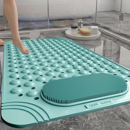 Non-Slip Bath Mat with Massage Buttons – Thick PVC Shower & Bathroom Safety Mat, Polka Dot Pattern, Rectangular Anti-Slip Rug for Wet Areas, Multi-Color Options: Pink, Khaki, Green, Light Blue