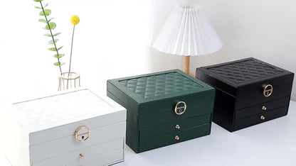 Jewelry Box Large Capacity Organizer for Necklaces Earrings Bracelets Rings Studs – Premium Jewelry Storage Box with Multiple Compartments Gift for Women Mom Pink White Black Green