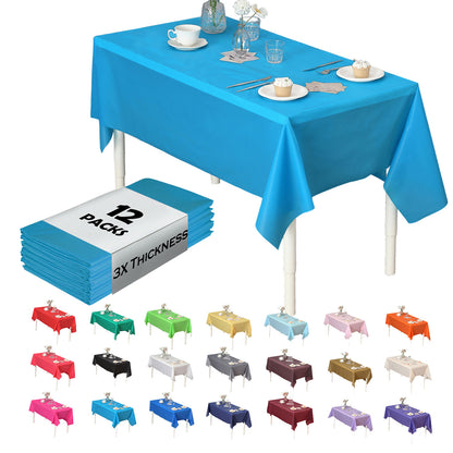 Disposable Plastic Tablecloth 12-Pack – Heavy Duty Table Cover for Parties, 84" Round & 54"x108" Rectangle, 22 Colors for Kitchen Dining Outdoor Events
