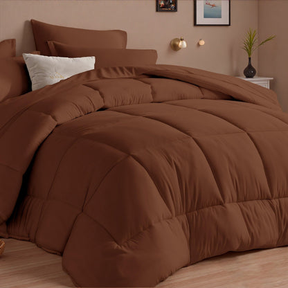 Comforter Set 5/7 Piece Checkered Pattern Bed in a Bag – Ultra Soft Breathable Fluffy Fiber Fill All Season Bedding Set with Comforter Flat Sheet Fitted Sheet Pillowcases, Twin Full Queen King 17 Colors