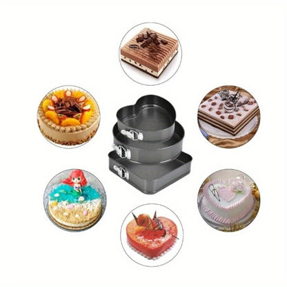 Removable Bottom Cake Pan Set 6 Piece – Carbon Steel Springform Baking Pans in 3 Shapes Square Round Heart for Chiffon Mousse Cheesecake, Non-Stick Wedding & Birthday Bakeware Set
