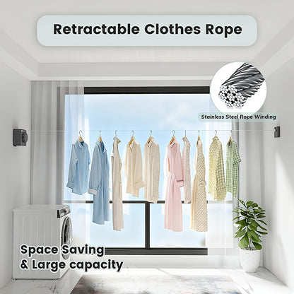 Retractable Clothesline Wall Mounted Heavy Duty – 15.1 Ft Stainless Steel Non-Sagging Clothes Drying Line for Indoor Outdoor Laundry, 1 or 2 Pack, Gray & White
