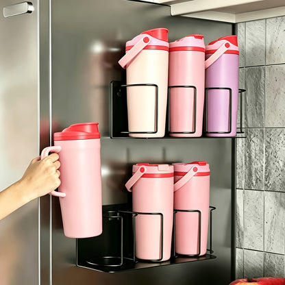 Magnetic Cup Holder 3-Layer Refrigerator Organizer, Space-Saving Magnetic Cup Rack for Cups, Glasses & Water Bottles, Strong Magnetic Base for Fridge, Kitchen & Bathroom Storage – Black or White