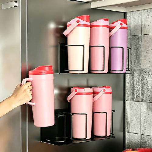 Magnetic Cup Holder 3-Layer Refrigerator Organizer, Space-Saving Magnetic Cup Rack for Cups, Glasses & Water Bottles, Strong Magnetic Base for Fridge, Kitchen & Bathroom Storage – Black or White