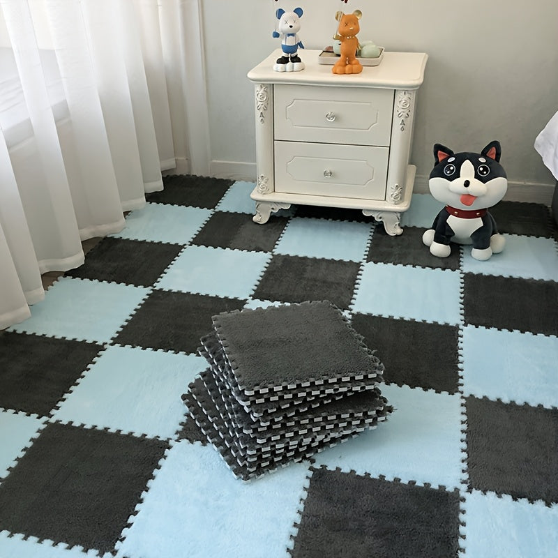 Interlocking Foam Floor Tiles 12pcs EVA Non-Slip Washable – Soft Solid Color Puzzle Mat for Bedroom Living Room Kids Play Area Pet Space, Grey Pink Apricot Purple