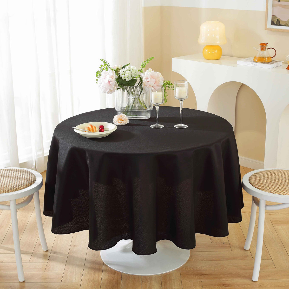 Round Tablecloth 10 Pack Wrinkle-Resistant Polyester Fabric Table Cover for Wedding Party Banquet Restaurant Home, Washable Reusable Round Table Cloth 60 70 90 108 120 Inch Multiple Colors