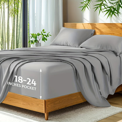 Bamboo Bed Sheets Cooling Twin Full Queen King Size for Hot Sleepers, Breathable Moisture Wicking Soft Bamboo Bedding Set Deep Pocket, Hotel Luxury Sheets 13 Colors Black White Gray Beige