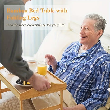 Bamboo Bed Tray Table with Folding Legs & Handles – 19.32 x 11.83 Inch Natural Wood Breakfast Tray for Bed Sofa, Laptop Desk Snack Serving Tray for Bedroom Living Room, 1 or 2 Pack