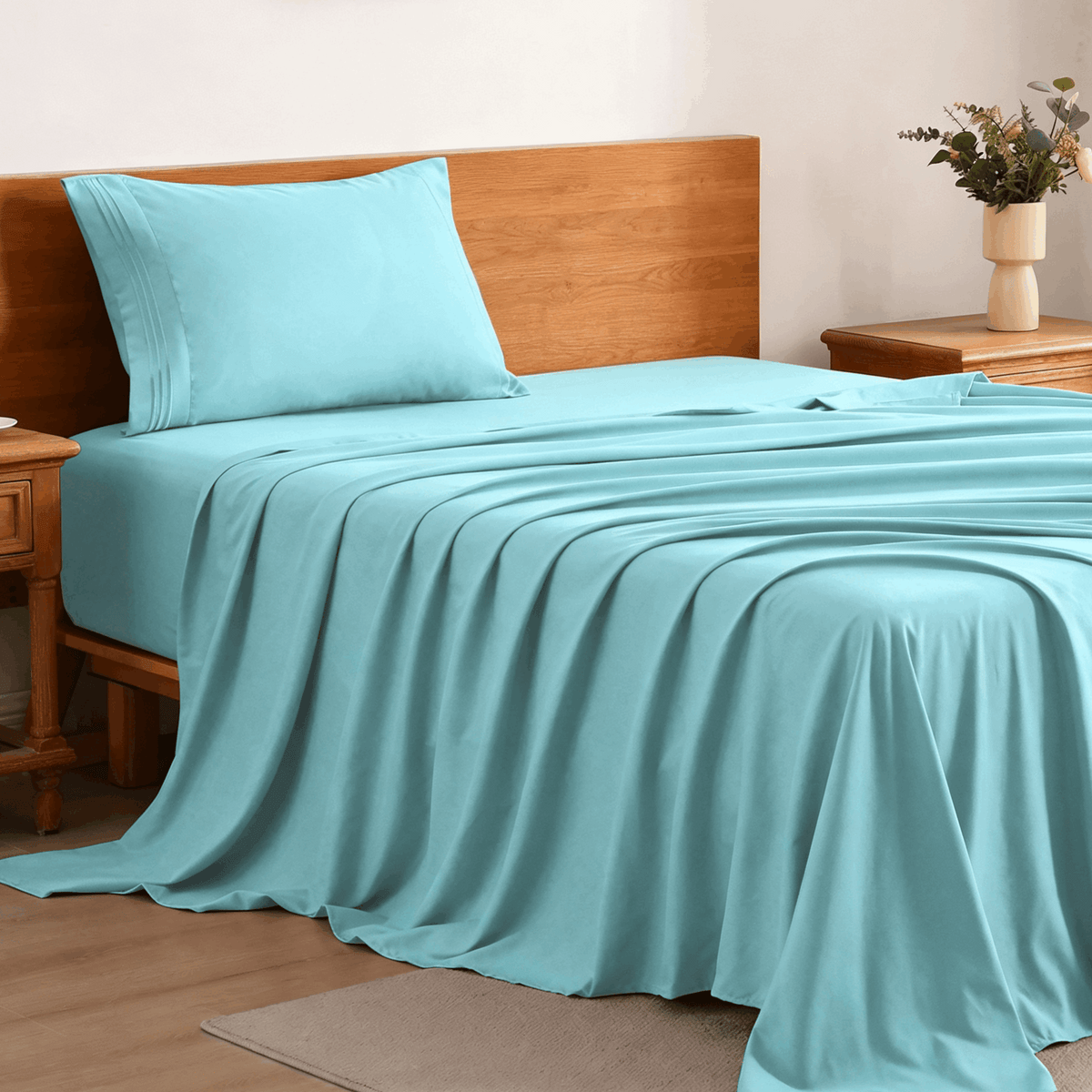 Cooling Bed Sheet Set 3/4 Piece 18 Inch Deep Pocket, Soft Breathable Microfiber Sheets for Hot Sleepers Hotel Luxury Summer Bedding Twin Full Queen King, 12 Colors Available