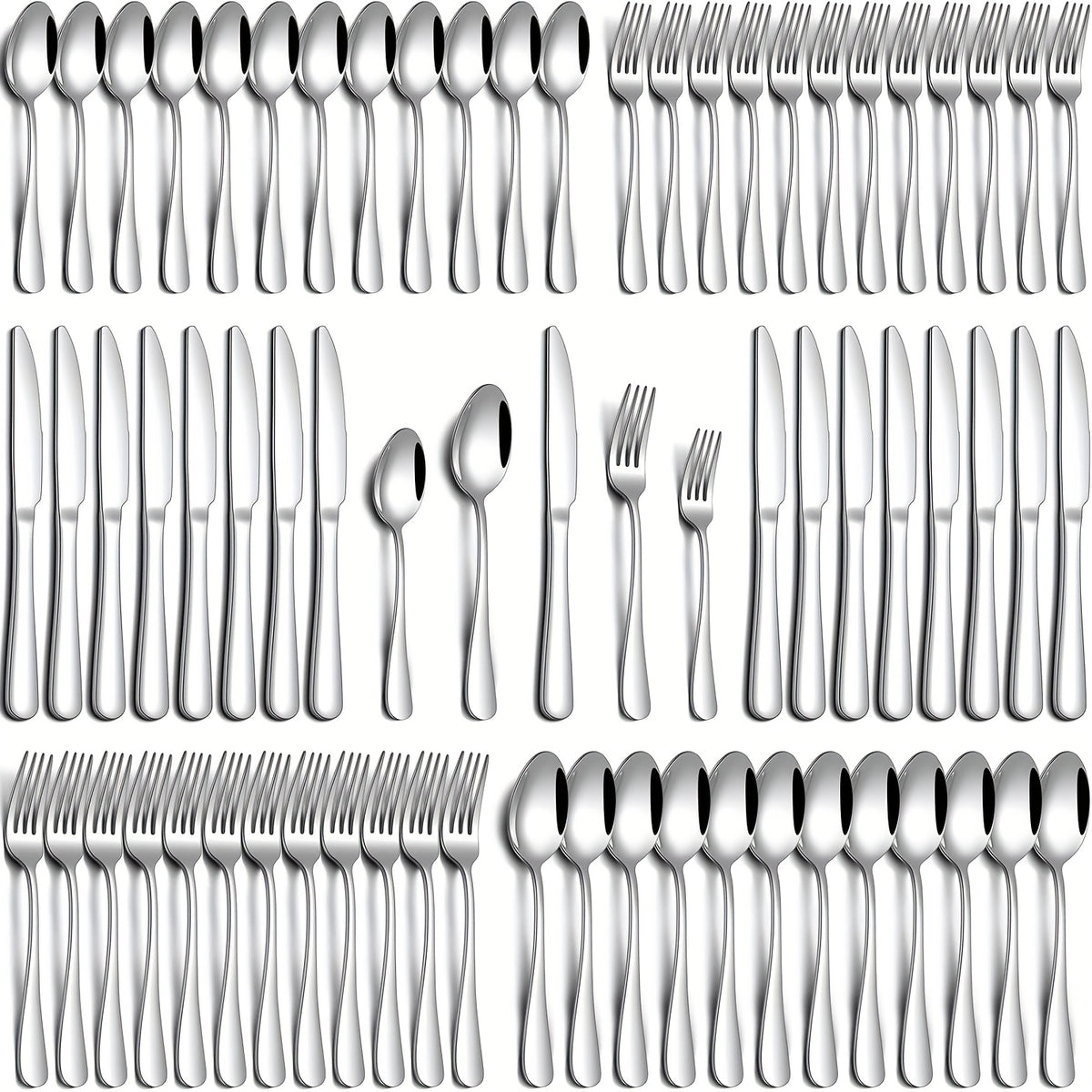 Stainless Steel Flatware Set 24/60 Piece for 4/12 People, Silverware Set with Gift Box Includes Steak Knives Salad Forks Dessert Spoons, Dishwasher Safe Cutlery Set for Home Wedding Camping Christmas, Silver Black