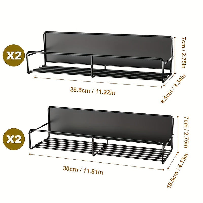 Magnetic Spice Shelf 4-Pack No-Drill Refrigerator Kitchen Storage Rack – Adjustable Strong Magnetic Wall Mounted Shelf for Spices, Coffee Bar, Washing Machine, Kitchen Organizer Accessories