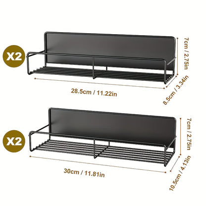 Magnetic Spice Shelf 4-Pack No-Drill Refrigerator Kitchen Storage Rack – Adjustable Strong Magnetic Wall Mounted Shelf for Spices, Coffee Bar, Washing Machine, Kitchen Organizer Accessories