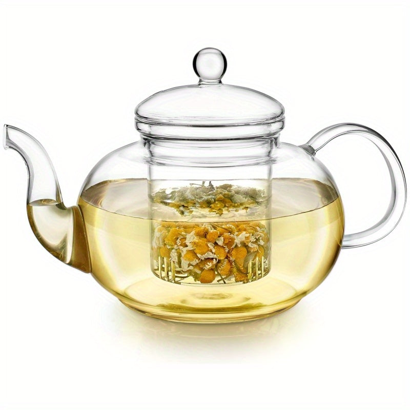 Glass Teapot with Infuser 1000ml – Borosilicate Glass Tea Pot with Detachable Filter for Loose Leaf & Flowering Tea, Gooseneck Spout, Microwave & Stovetop Safe, Optional 4-Cup Tea Set Gift Box