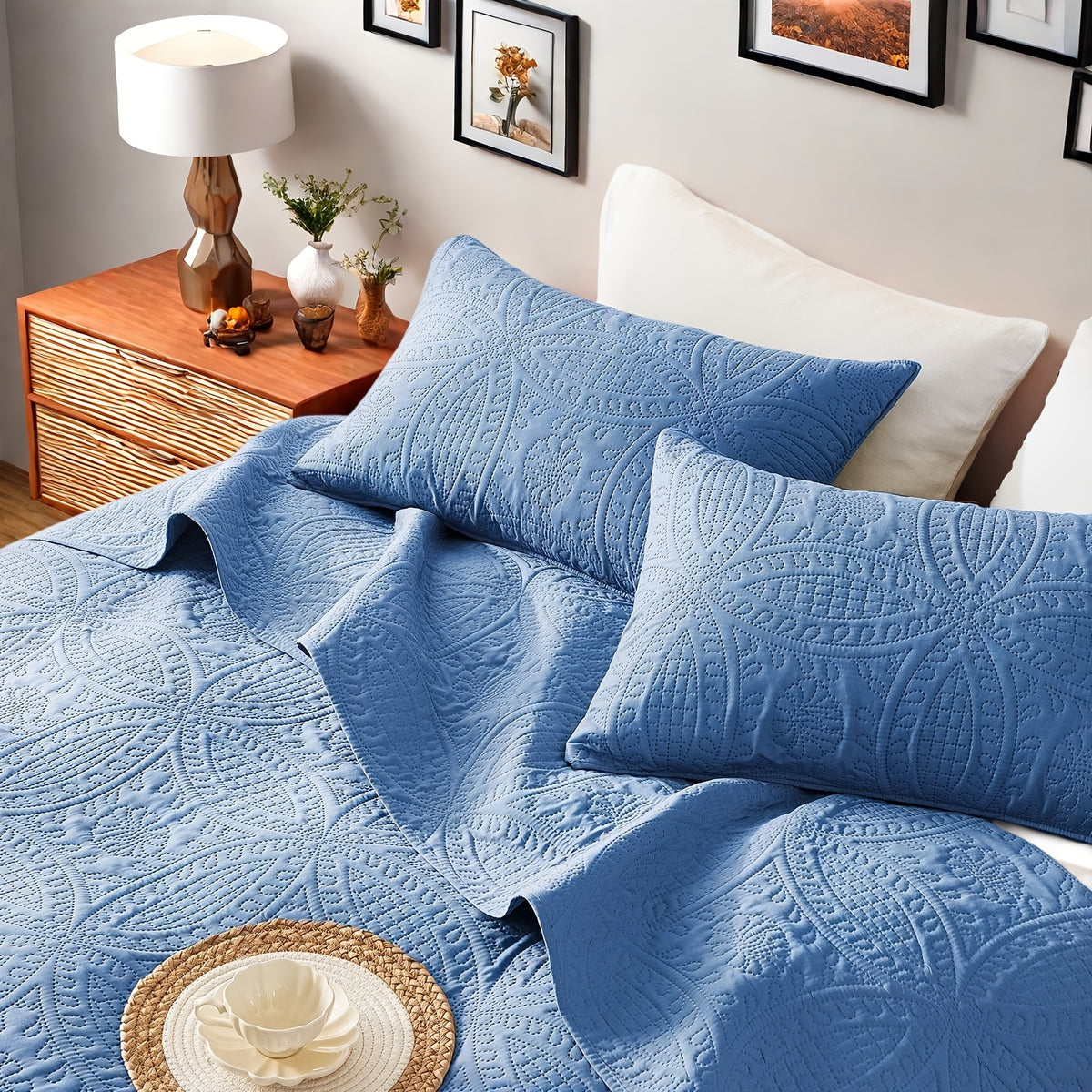 Quilt Set Queen Size 2/3 Piece Lightweight Microfiber Bedspread Soft Cool Coin Pattern Coverlet for All Seasons – Modern Summer Quilt with Pillow Cases for Bedroom Family Gift
