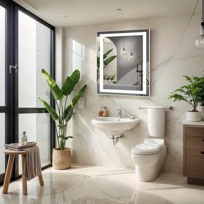 LED Bathroom Mirror Anti-Fog Wall Mounted - Dimmable Lighted Vanity Mirror with 3 Color Lighting Modes & Dual Light Source, Touch Sensor Backlit Makeup Mirror, Horizontal Vertical, Multiple Sizes