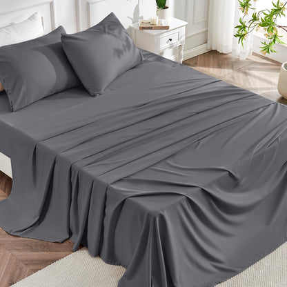 2000 Thread Count Bamboo Bed Sheets Set 4pcs Cooling Breathable Soft Hotel Luxury 16 Deep Pocket Wrinkle Shrink Resistant All Season Hot Sleepers