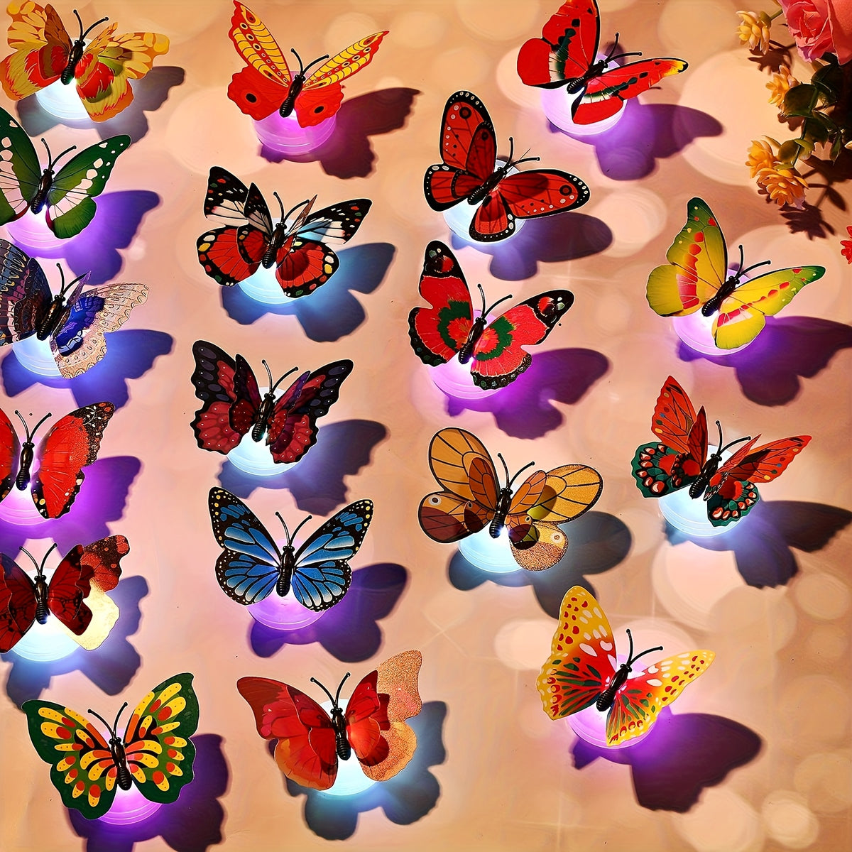 LED Butterfly Wall Decorations 30 Pcs 3D Butterfly Night Light Stickers for Bedroom Living Room Party Wedding Decor, Colorful Glowing Butterfly Wall Stickers Home Decor Gift, Random Color