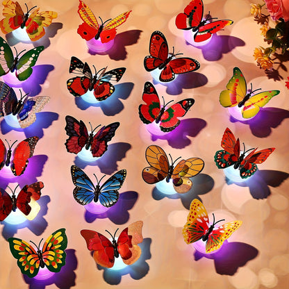LED Butterfly Wall Decorations 30 Pcs 3D Butterfly Night Light Stickers for Bedroom Living Room Party Wedding Decor, Colorful Glowing Butterfly Wall Stickers Home Decor Gift, Random Color
