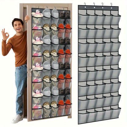 Over the Door Shoe Organizer Large Mesh Pocket Hanging Shoe Rack – 28/40 Slot Behind Door Storage for Closet Dorm Bathroom Bedroom, Nonslip Hook
