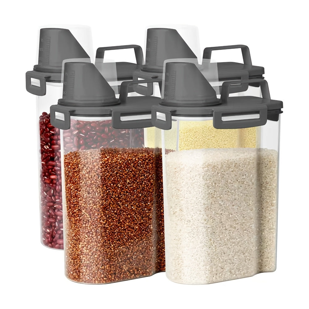 Rice Storage Container 4 Pack 5 Pound – Airtight Sealed Grain Storage Box with Pouring Spout, Thickened BPA-Free Transparent Plastic, Pantry Organizer for Rice, Flour, Cereal, Snacks & Dry Goods