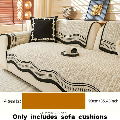 Chenille Sofa Cover Cushion 2 3 4 Seater Non-Slip Anti-Scratch Couch Protector, Premium Minimalist Sofa Slipcover All Season Universal Fit for Living Room Bedroom, Black Grey Beige Coffee