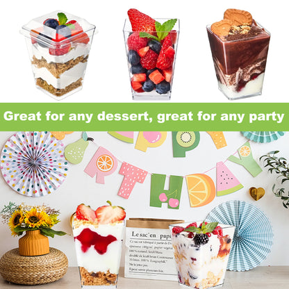 Plastic Dessert Cups with Lids & Spoons 5oz 8oz – 25 50 100 150 200 Pack Mini Pudding Cups for Party Family Gathering Camping Picnic